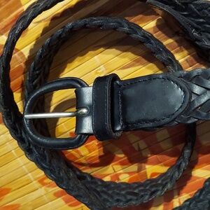 Leather Belt, Size 35-39, Woven Braided, Black, Made In Argentina, Stamped KH